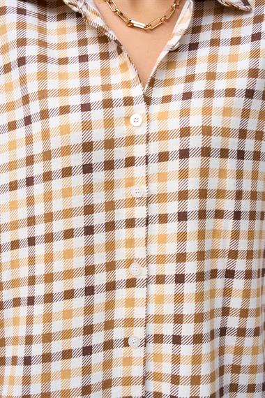 Kadın Sapres Ekoseli Dokuma Gömlek - KAHVE