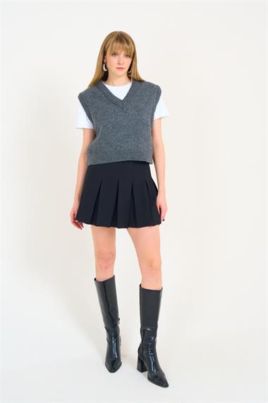 Kadın Seren V Yaka Triko Süveter - Antrasit