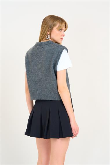 Kadın Seren V Yaka Triko Süveter - Antrasit