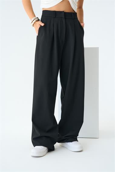 Kadın Simva Palazzo Dokuma Pantolon - Siyah