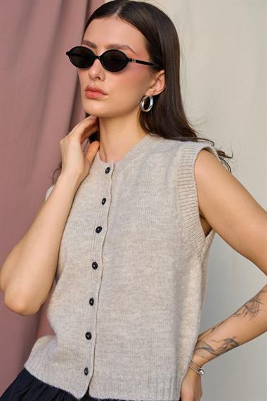 Kadın Sonya Triko Yelek - Açık bej