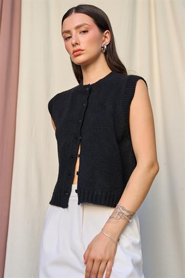 Kadın Sonya Triko Yelek - Siyah