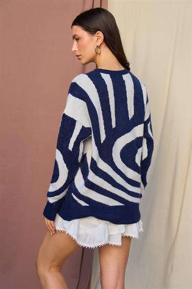 Kadın Taya Triko Kazak - Lacivert-Krem