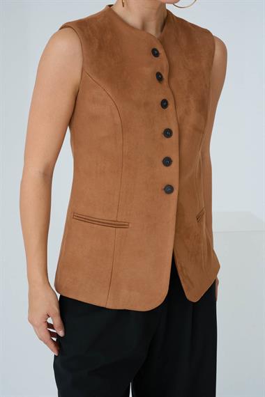 Kadın Weny Cepli Dokuma Yelek - Bisküvi