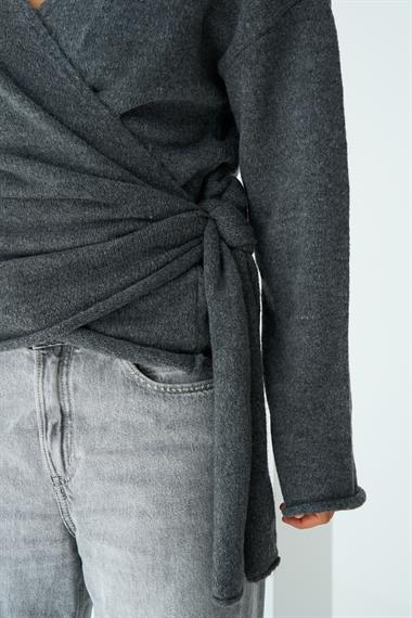 Kadın Yandan Bağlamalı Triko Kazak - Antrasit