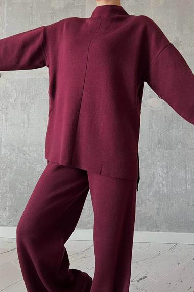 Kadın Zaneta Pantolon Triko Takım - Bordo