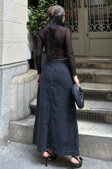 Kapaklı Uzun Boy Kot Etek