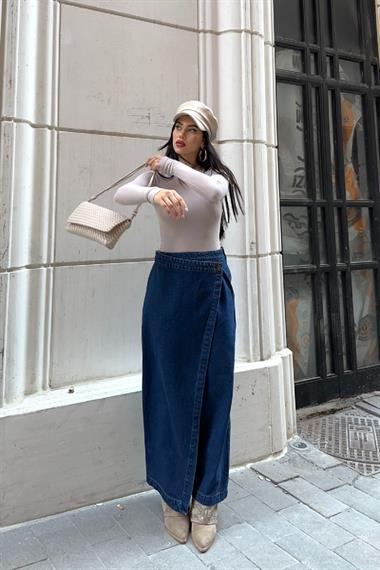 Kapaklı Uzun Boy Kot Etek
