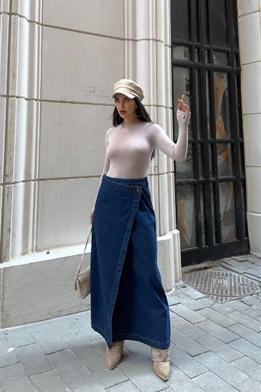 Kapaklı Uzun Boy Kot Etek