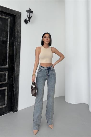 Kesik Paça Straight Fit Kot Pantolon