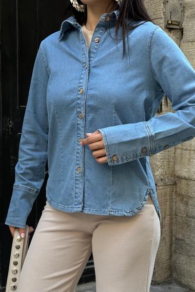 Kol Manşet Detaylı Kot Gömlek