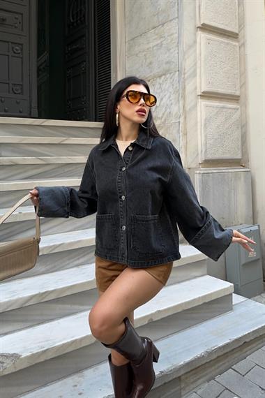 Kolu Katlama Detaylı Kot Ceket