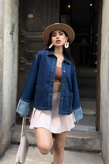 Kolu Katlama Detaylı Kot Ceket