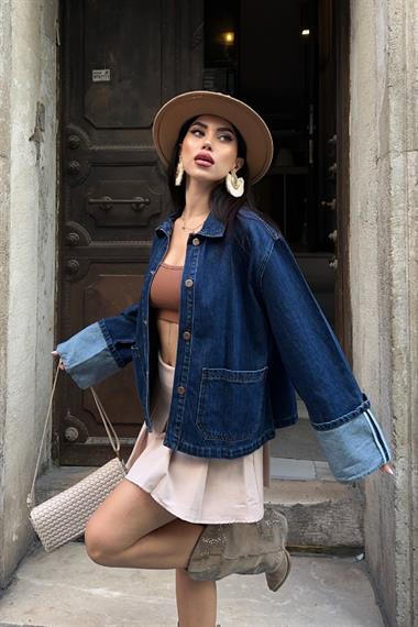 Kolu Katlama Detaylı Kot Ceket