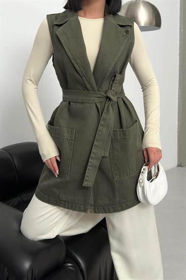 Kuşaklı Kruvaze Yaka Yelek 6137