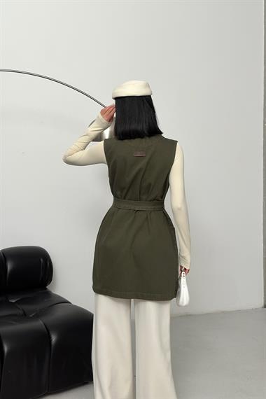 Kuşaklı Kruvaze Yaka Yelek 6137