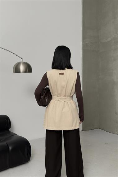 Kuşaklı Kruvaze Yaka Yelek 6137