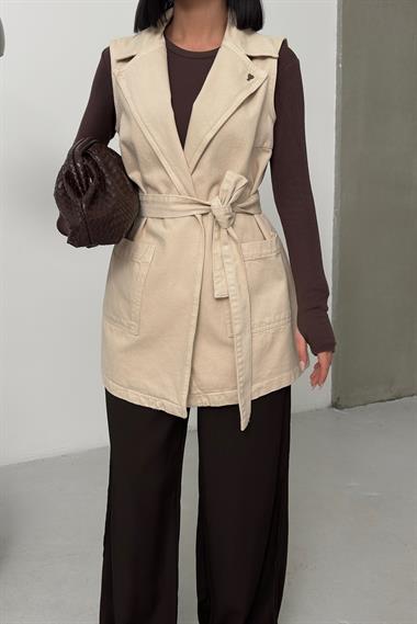 Kuşaklı Kruvaze Yaka Yelek 6137