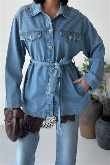 Kuşaklı Oversize Gömlek 6250