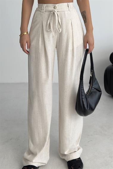 Lastikli Keten Pantolon