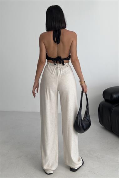 Lastikli Keten Pantolon