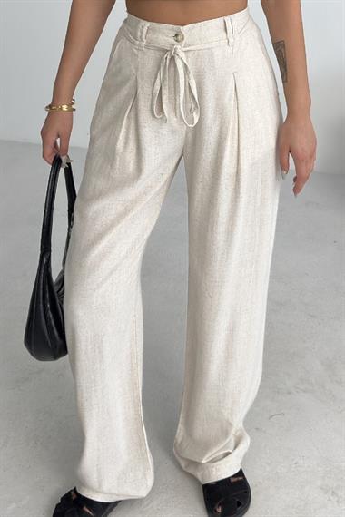 Lastikli Keten Pantolon