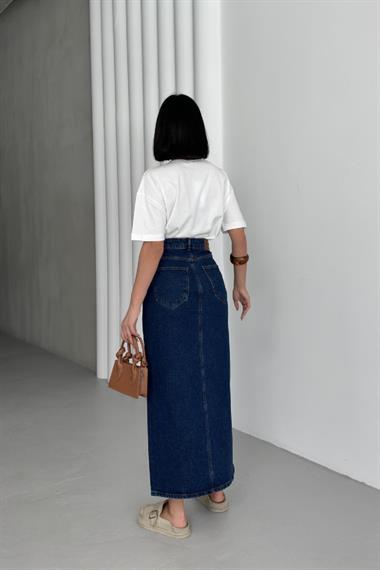 Leopar Detaylı Kot Etek