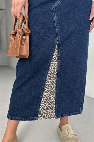 Leopar Detaylı Kot Etek