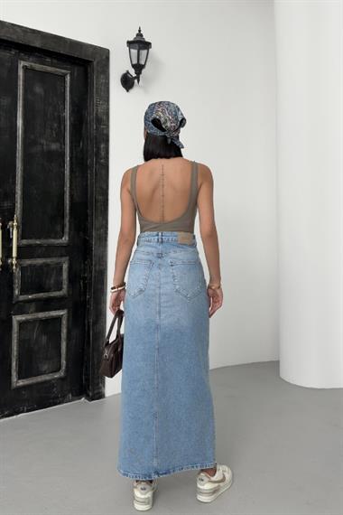 Leopar Detaylı Kot Etek