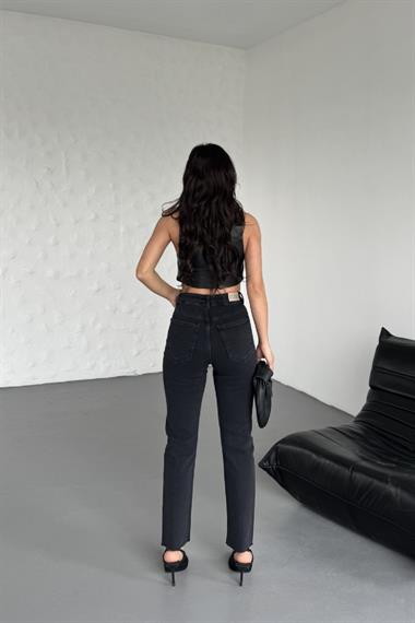 Leopar Taşlı Mom Fit Kot Pantolon