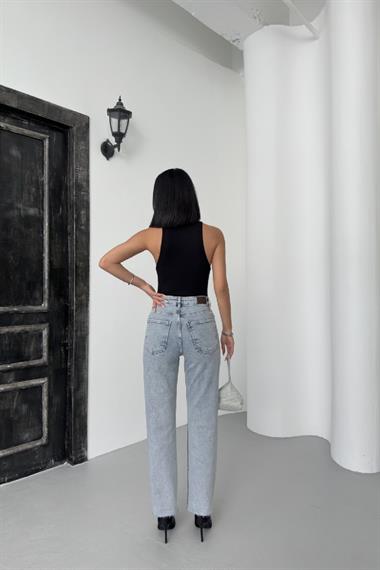 Leopar Taşlı Mom Fit Kot Pantolon