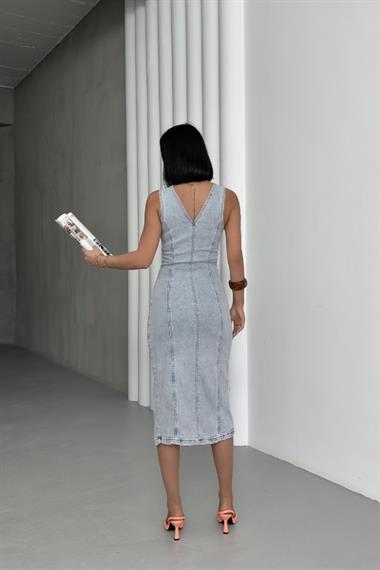 Likralı Kuplu Ayarlanabilir Askılı Kot Elbise