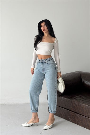 Likrasız Mom Kot Pantolon 7057