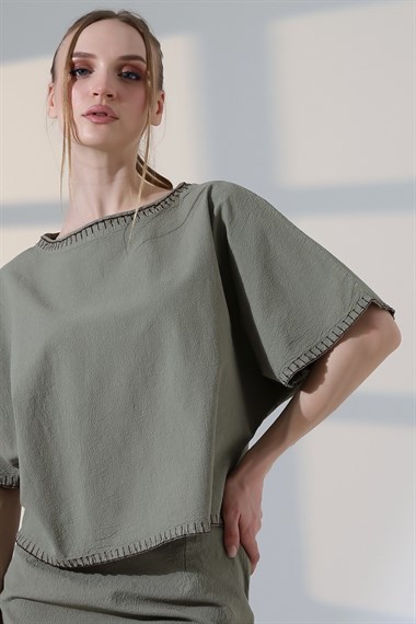 Nakışlı Oversize Bluz