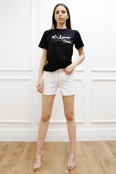 Önü Fermuarlı Kot Şort