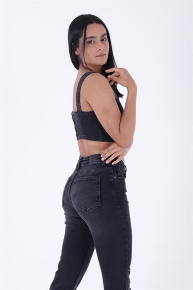 Paçası Baskılı Kesik Paça Kot Pantolon