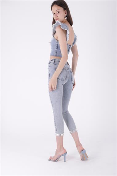 Paçası Taşlı Skinny Kot Pantolon