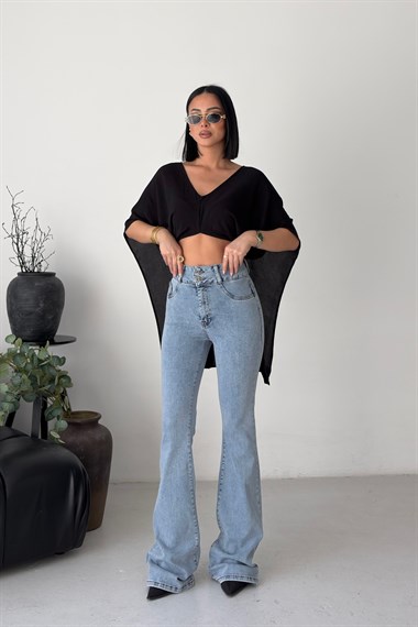 Pensli Geniş Kemerli Kot Pantolon 7151