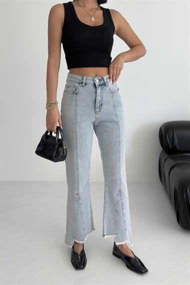 Püsküllü Parçalı Kot Pantolon