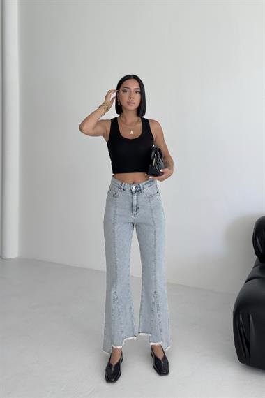 Püsküllü Parçalı Kot Pantolon