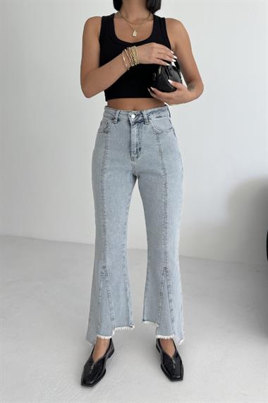 Püsküllü Parçalı Kot Pantolon