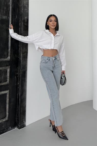 Şerit Taşlı Mom Fit Kot Pantolon