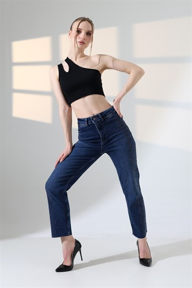 Serpme Taşlı  Relax Kot Pantolon 7193