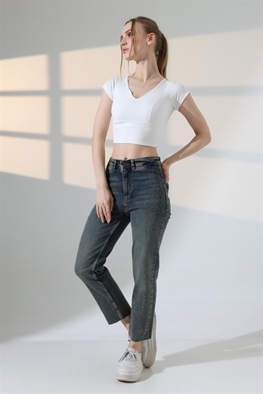 Serpme Taşlı  Relax Kot Pantolon 7193