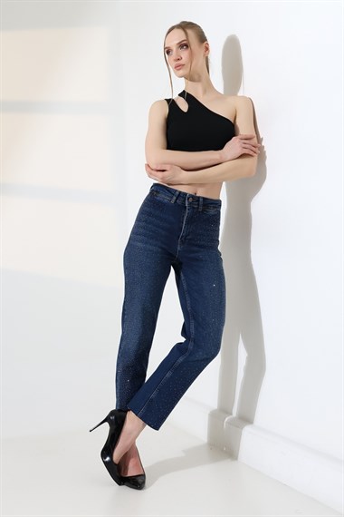 Serpme Taşlı  Relax Kot Pantolon 7193