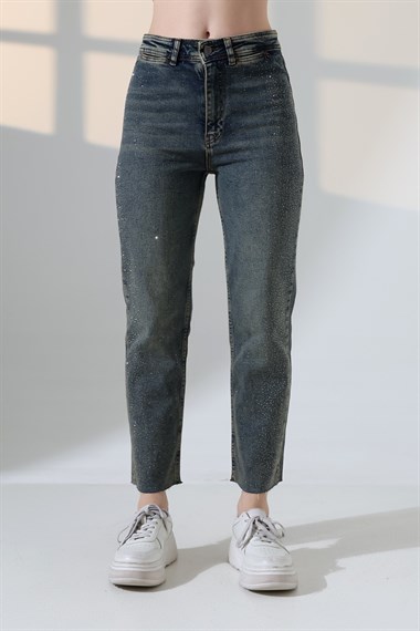Serpme Taşlı  Relax Kot Pantolon 7193
