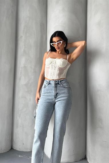 Serpme Yıldızlı Mom Fit Kot Pantolon