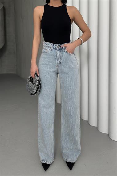 Taşlı Gizli Arka Cep Detaylı Palazzo Jean