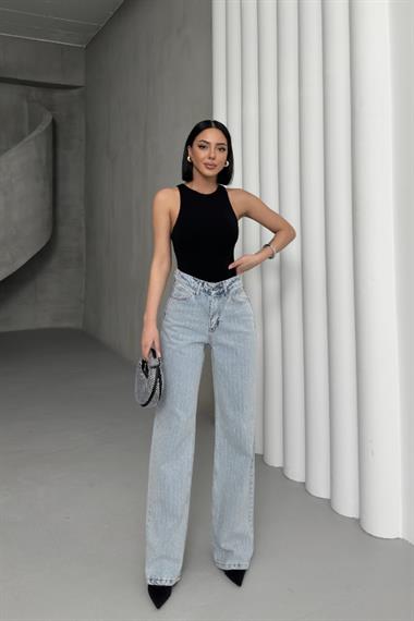 Taşlı Gizli Arka Cep Detaylı Palazzo Jean