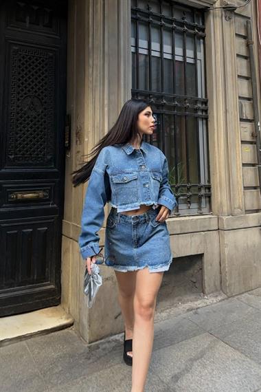 Taşlı Mini Kot Etek